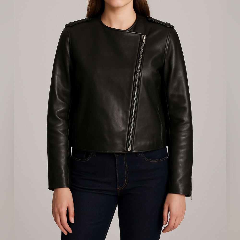 A.L.C. Black Leather‎ Asymmetrical Zip Jacket Leonardo